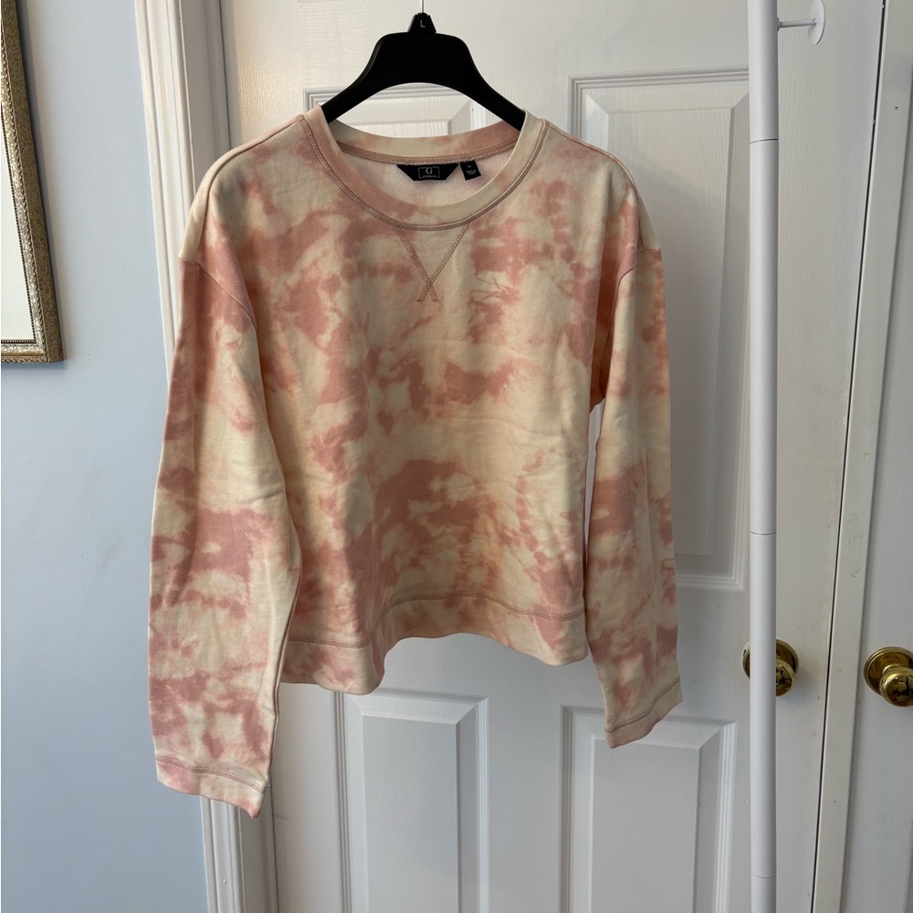 G by Giuliana Pink & Cream Tie-Dye Crewneck Sweatshirt Size Medium Cotton - Picture 9 of 9